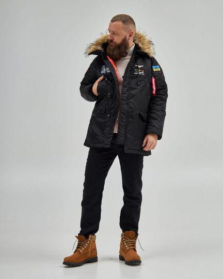 Аляска N-3B чорна з нашивками «Українські Соколи» Аляска N-3B чорна з нашивками «Українські Соколи»