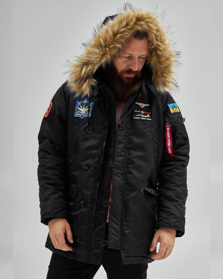 Аляска N-3B чорна з нашивками «Українські Соколи» Аляска N-3B чорна з нашивками «Українські Соколи»