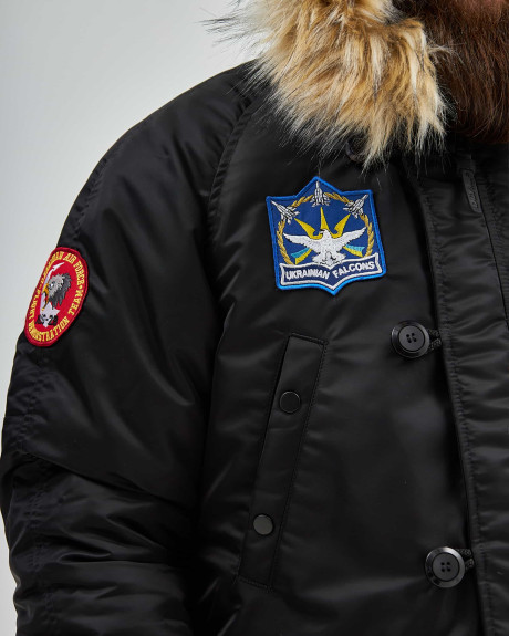 Аляска N-3B чорна з нашивками «Українські Соколи» Аляска N-3B чорна з нашивками «Українські Соколи»