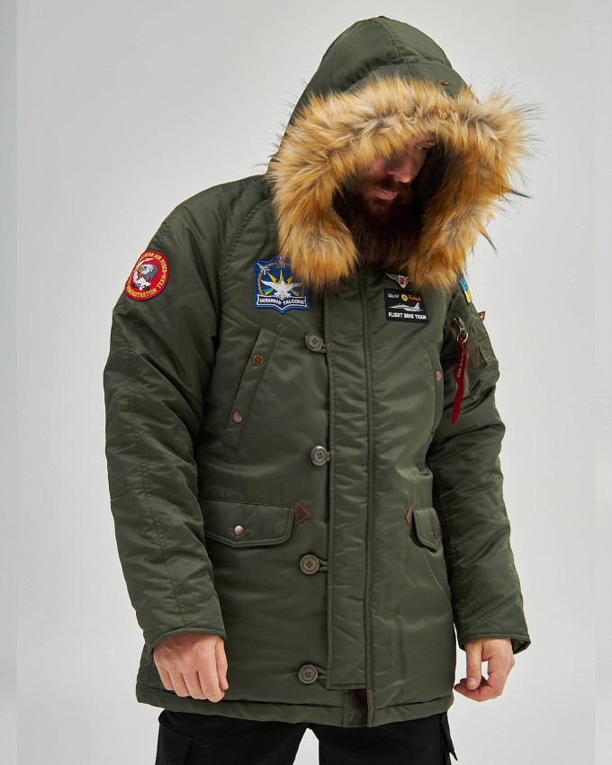 Аляска N-3B хакі з нашивками «Українські Соколи» Аляска N-3B хакі з нашивками «Українські Соколи»