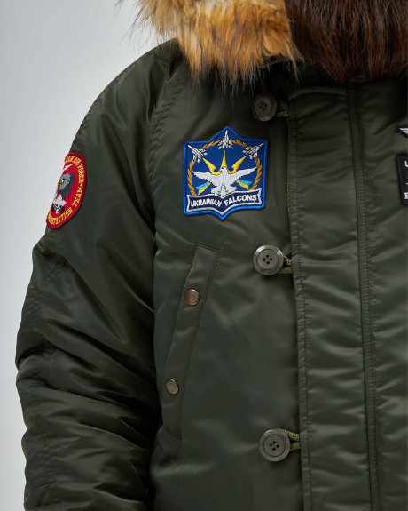 Аляска N-3B хакі з нашивками «Українські Соколи» Аляска N-3B хакі з нашивками «Українські Соколи»