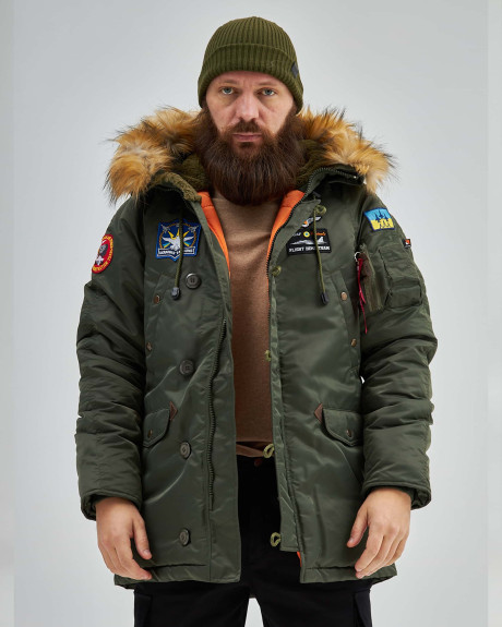 Аляска N-3B хакі з нашивками «Українські Соколи» Аляска N-3B хакі з нашивками «Українські Соколи»