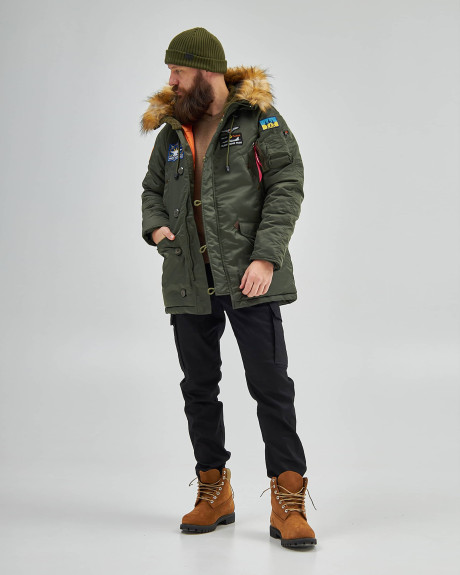 Аляска N-3B хакі з нашивками «Українські Соколи» Аляска N-3B хакі з нашивками «Українські Соколи»