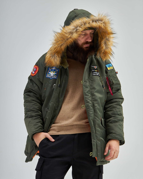 Аляска N-3B хакі з нашивками «Українські Соколи» Аляска N-3B хакі з нашивками «Українські Соколи»