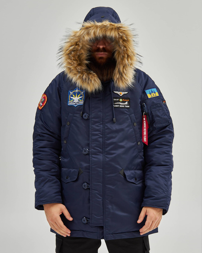 Аляска N-3B синя з нашивками «Українські Соколи»