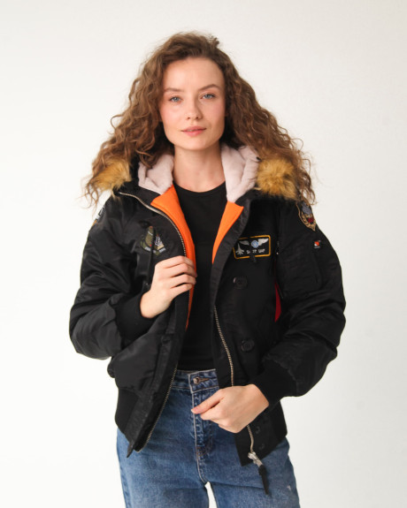 Жіноча аляска N-2B чорна з нашивками 831 БрТА