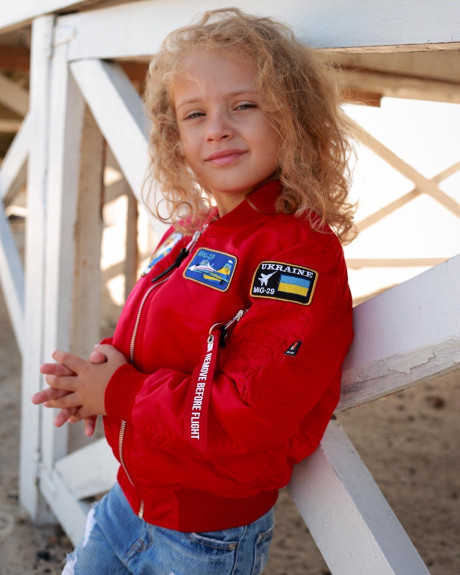 Бомбер MA-1 дитячий червоний з нашивками