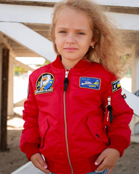 Бомбер MA-1 дитячий червоний з нашивками