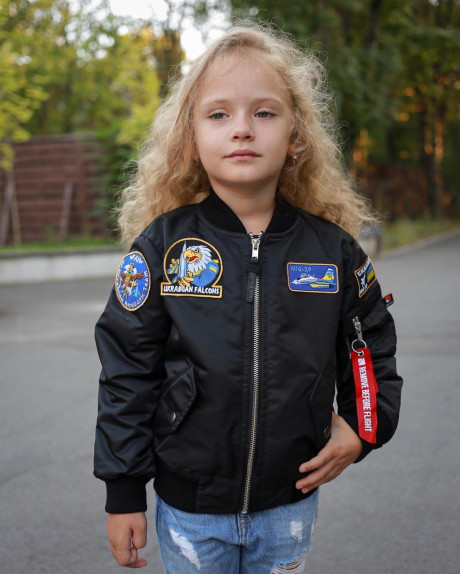 Бомбер MA-1 дитячий чорний з нашивками