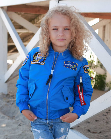 Бомбер MA-1 дівочий електрик з нашивками