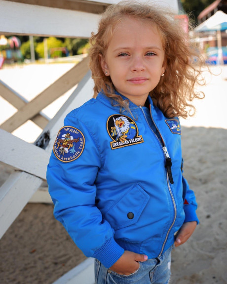 Бомбер MA-1 дівочий електрик з нашивками