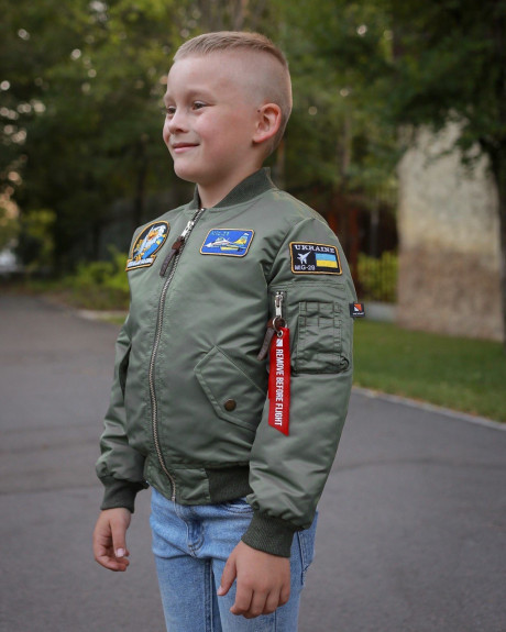 Бомбер MA-1 дитячий хакі з нашивками