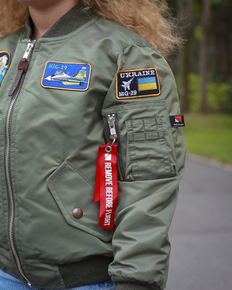Бомбер MA-1 дитячий хакі з нашивками