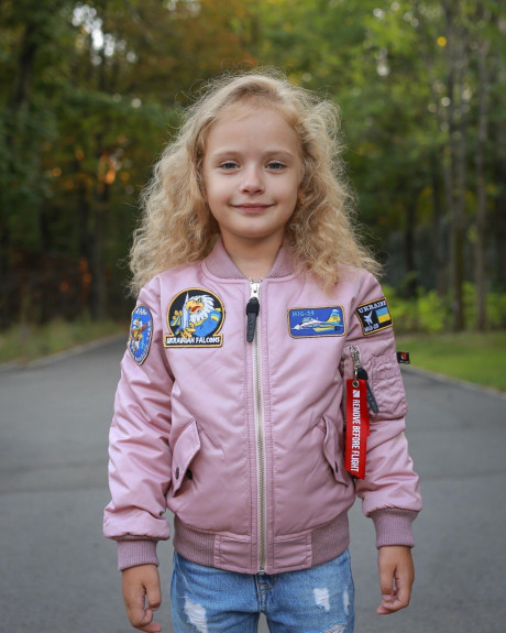 Бомбер MA-1 дитячий пудровий з нашивками
