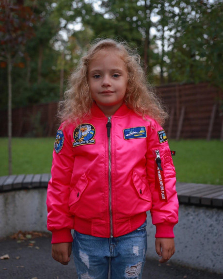 Бомбер MA-1 дитячий рожевий з нашивками