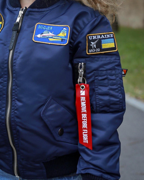 Бомбер MA-1 дитячий синій з нашивками