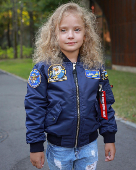 Бомбер MA-1 дитячий синій з нашивками