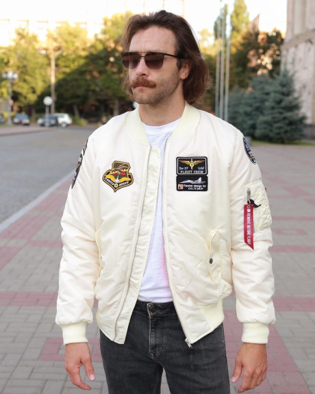 Бомбер MA-1 молочний з нашивками 831 БрТА
