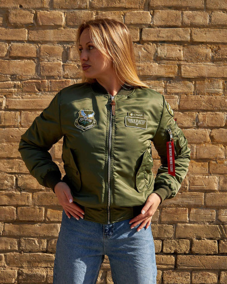 Бомбер MA-1 хакі жіночий з нашивками