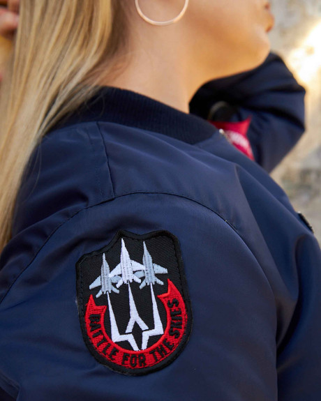 Бомбер MA-1 синій жіночий з нашивками