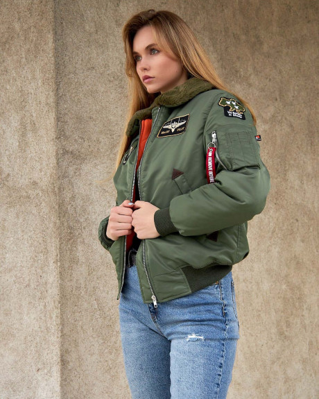 Бомбер B-15 хакі жіночий з нашивками