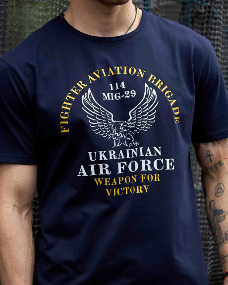 Футболка темно-синя з принтом 114 БрТА