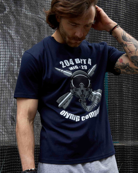 Футболка темно-синя з принтом 204 БрТА
