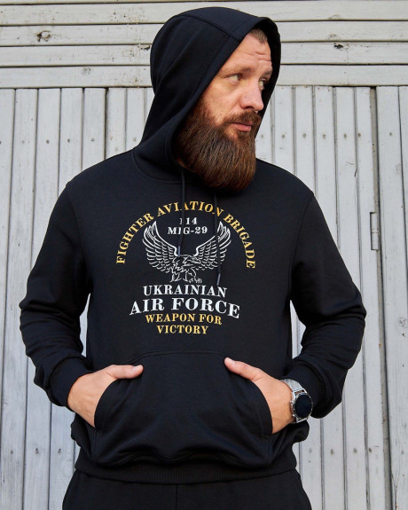 Худі чорний з принтом 114 БрТА