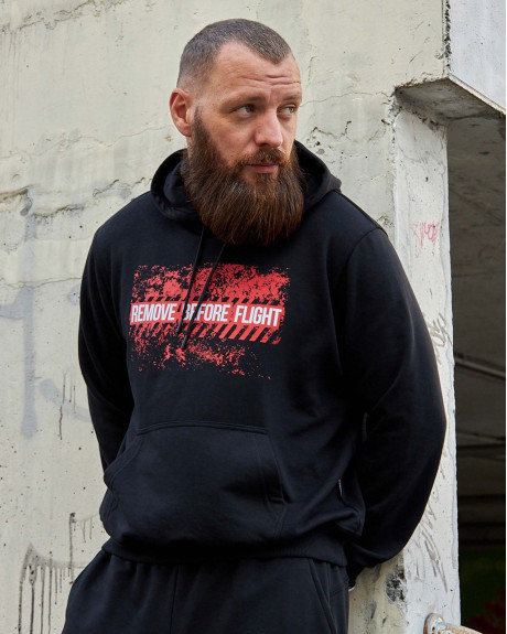 Худі чорний з принтом Remove Before Flight