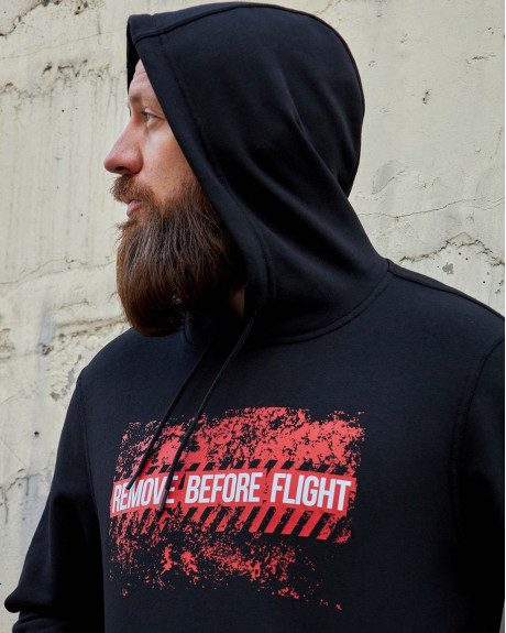 Худі чорний з принтом Remove Before Flight
