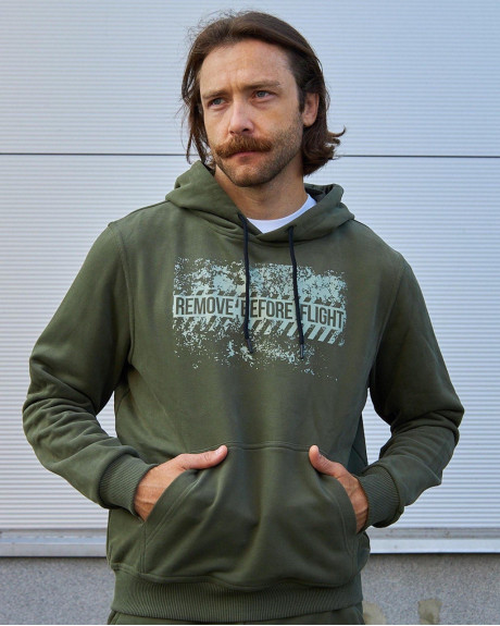Худі хакі з принтом Remove Before Flight