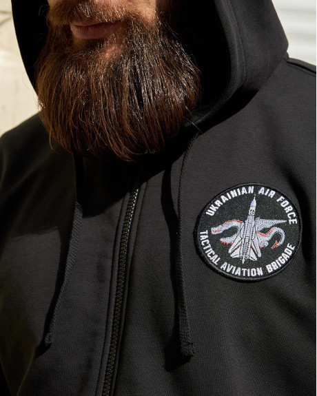 Худі на блискавці чорний з нашивками 7 БрТА