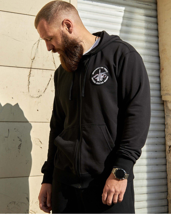 Худі на блискавці чорний з нашивками 7 БрТА