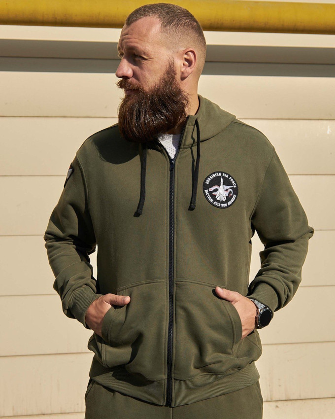 Худі на блискавці хакі з нашивками 7 БрТА