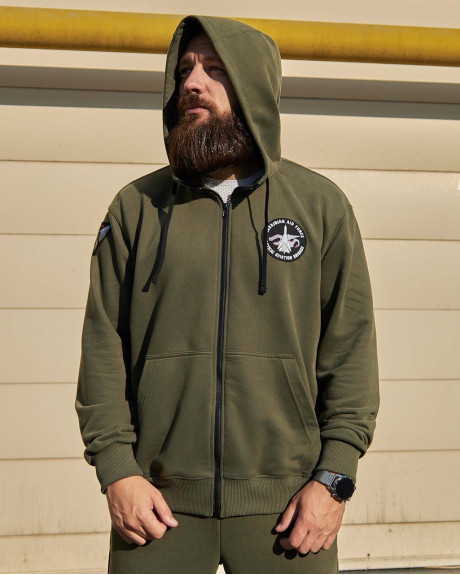 Худі на блискавці хакі з нашивками 7 БрТА