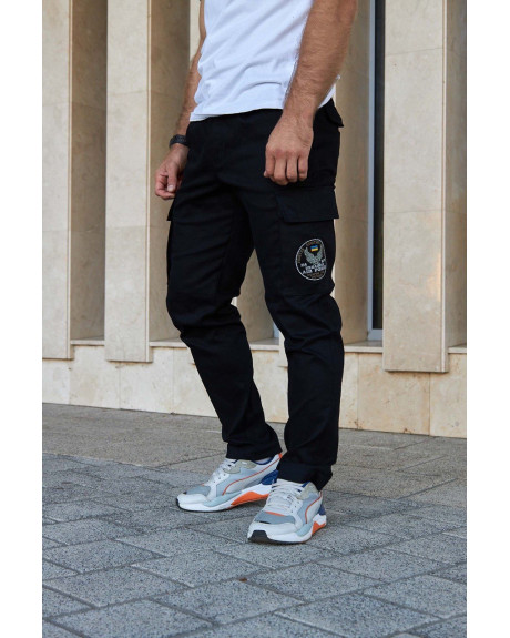 Штани карго чорні з нашивками 114 БрТА