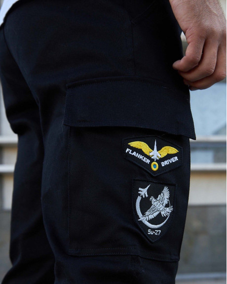 Штани карго чорні з нашивками 831 БрТА