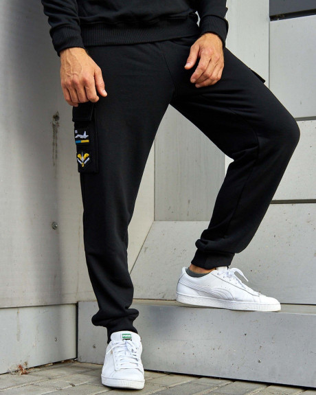 Спортивні штани карго чорні з нашивками 831 БрТА