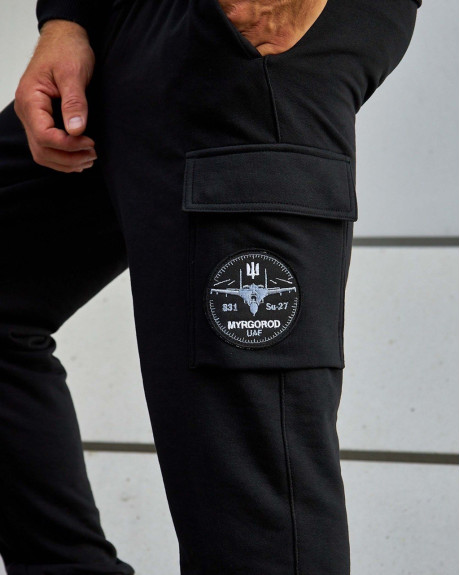 Спортивні штани карго чорні з нашивками 831 БрТА