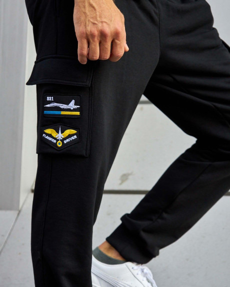 Спортивні штани карго чорні з нашивками 831 БрТА